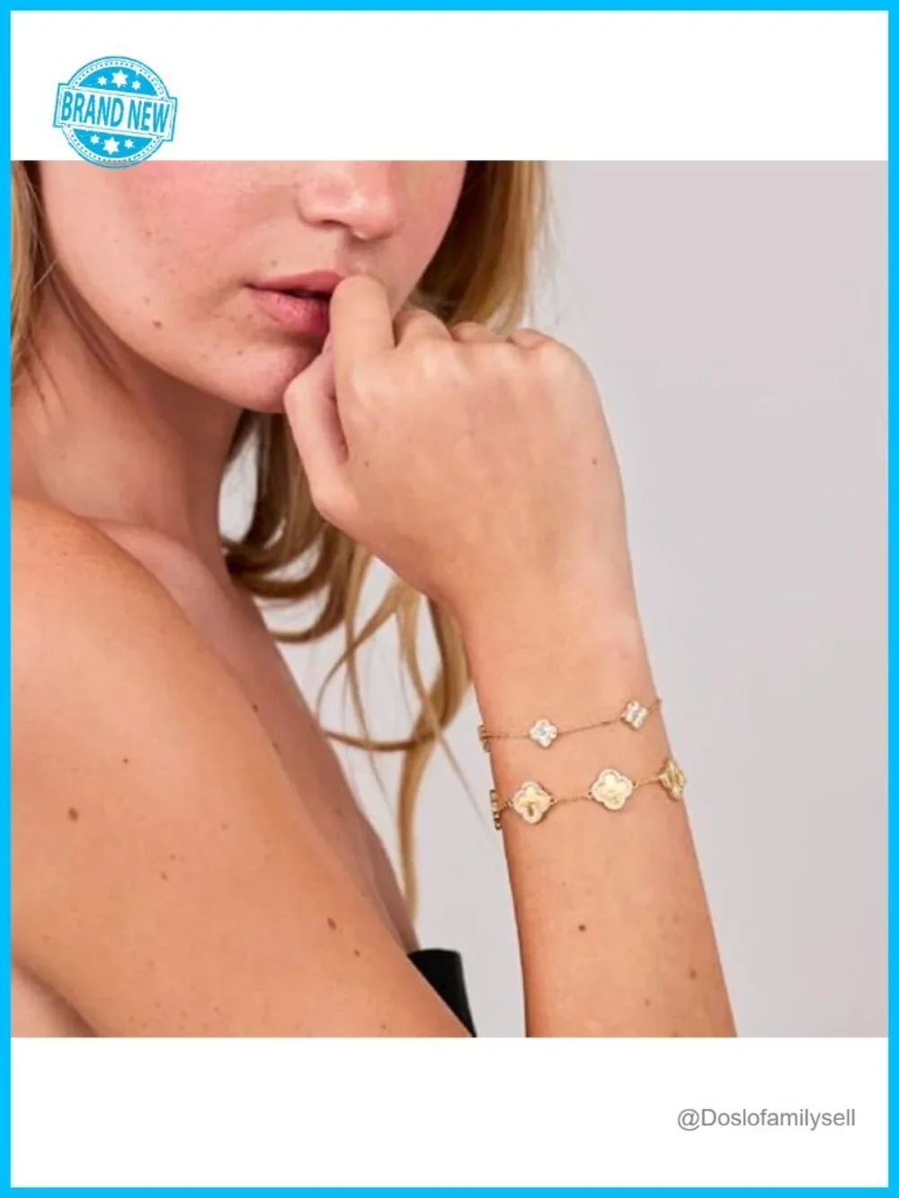 14k Gold Plated Clover Charm Chain Bracelet, Adjustable 6